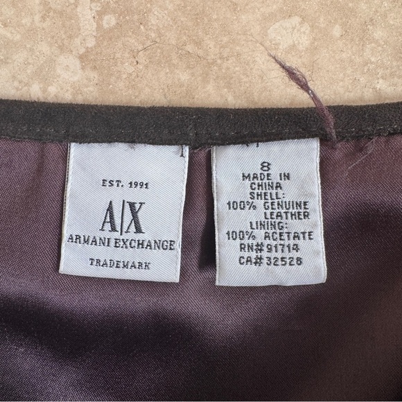 Armani Exchange Brown Square Solid Patchwork Suede A Line Womens Size 8 Skirt - Picture 12 of 13